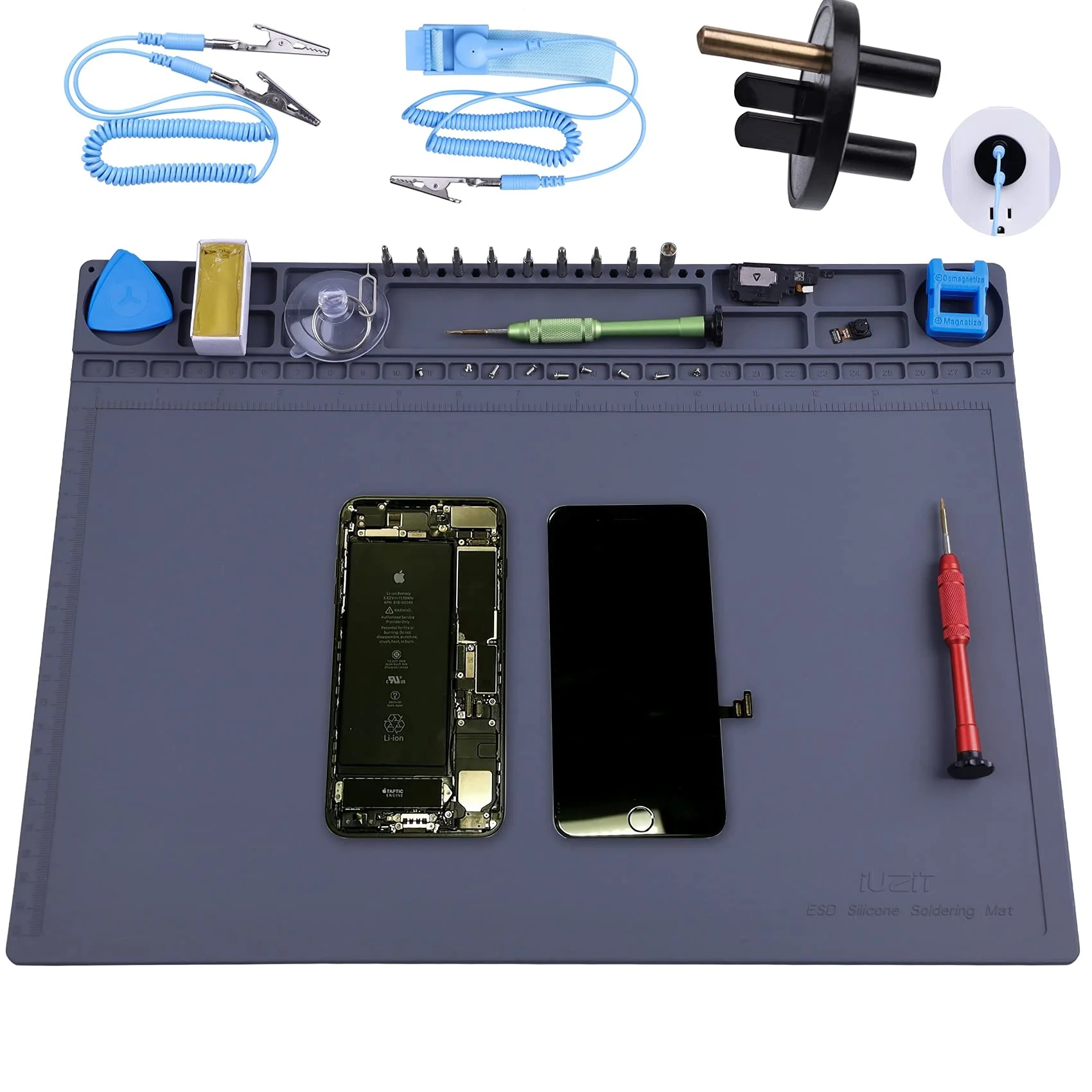 Phone repair workstation with ESD mat